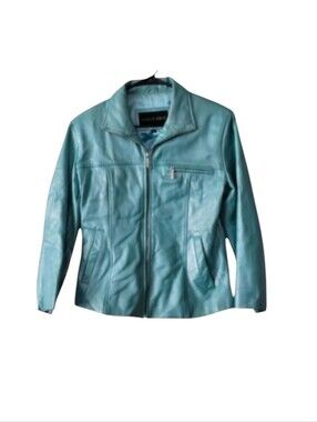 Saguaro Metallic Aqua Blue Genuine Leather Jacket Made In India Size Medium
